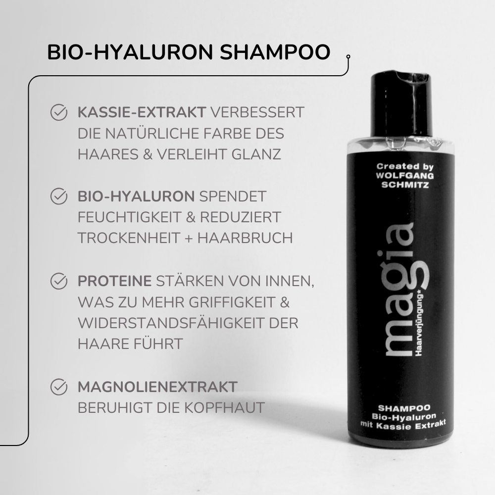 Shampoo with organic hyaluronic acid and cassia extract